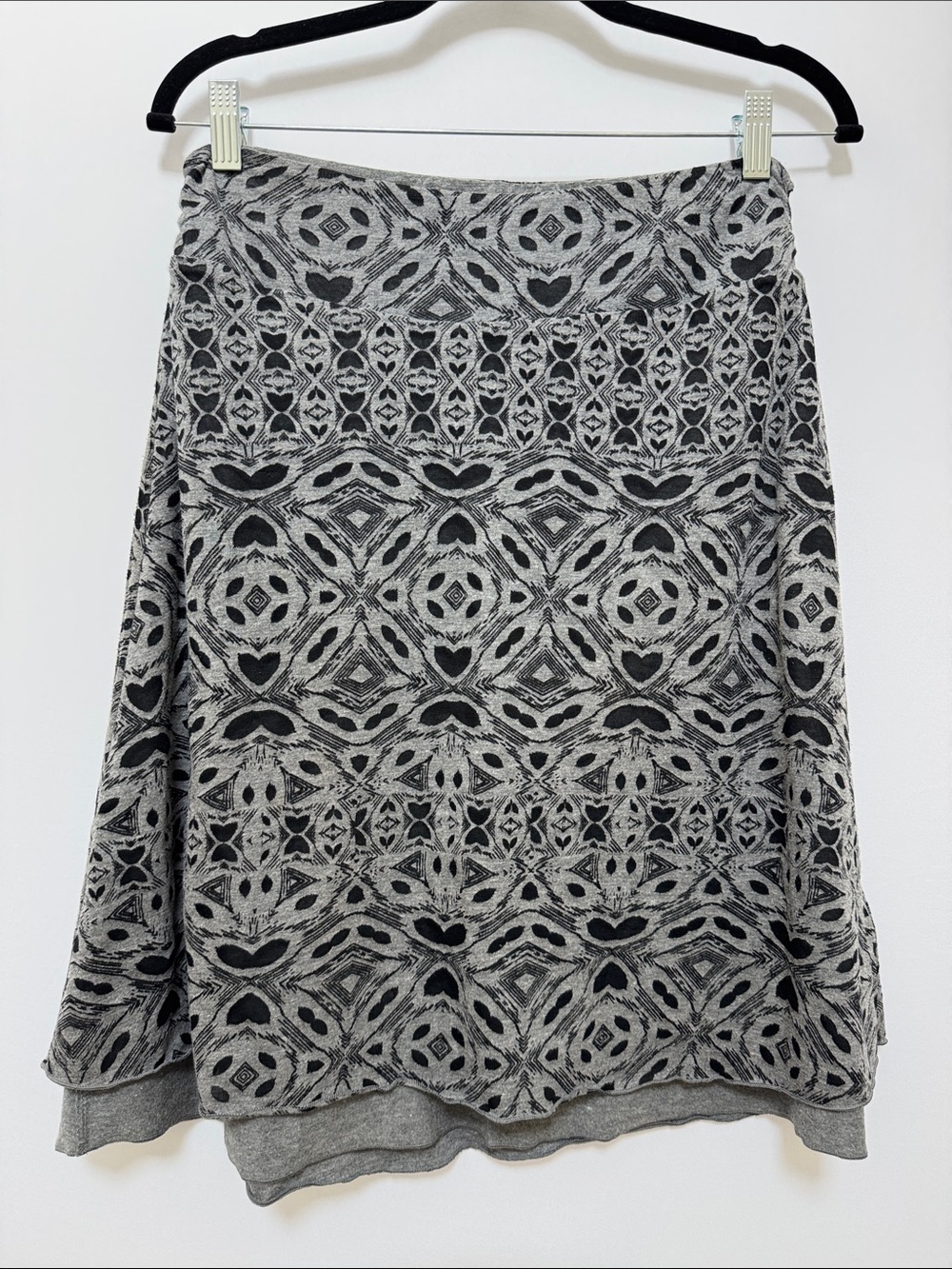 Gray Patterned Knit A-Line Skirt
